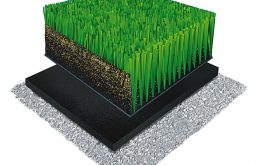 A-Turf Mono 3D rendering with rubber & sand infill and ShockPad underneath.