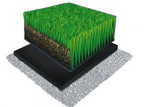 A-Turf Mono 3D rendering with rubber & sand infill and ShockPad underneath.