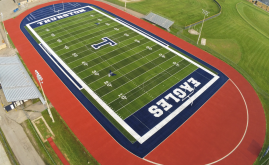 Aerial view of the turf field at Lee M. Thurston High School