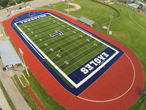 Aerial view of the turf field at Lee M. Thurston High School