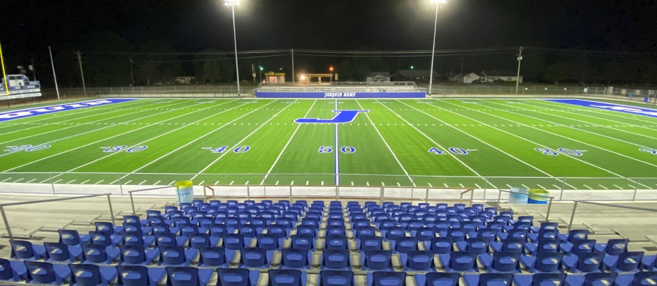 football stadium with artificial grass field turf