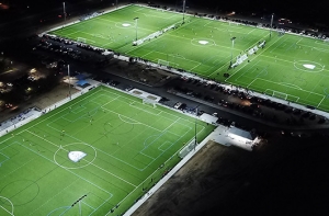 aerial view of soccer artificial grass field turfs