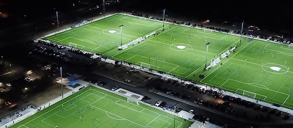 aerial view of artificial grass field turfs